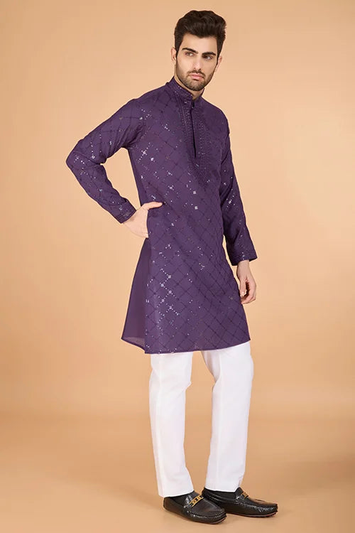 Dusty Purple Latest Branded Kurta for Mens Wear