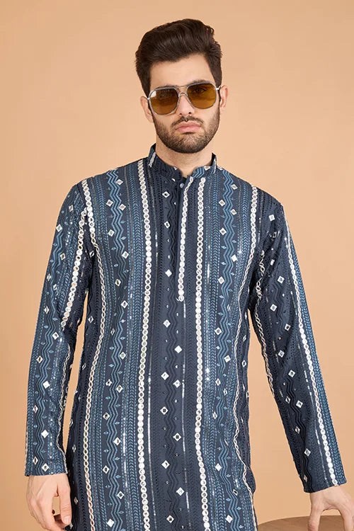 Grey Embroidered Kurta