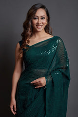 Bollywood Green Embroidered Saree