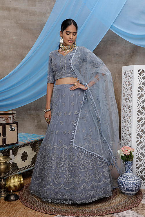 Grey Net Lehenga Choli