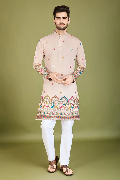 Designer Ivory Viscose Silk Men's Kurta