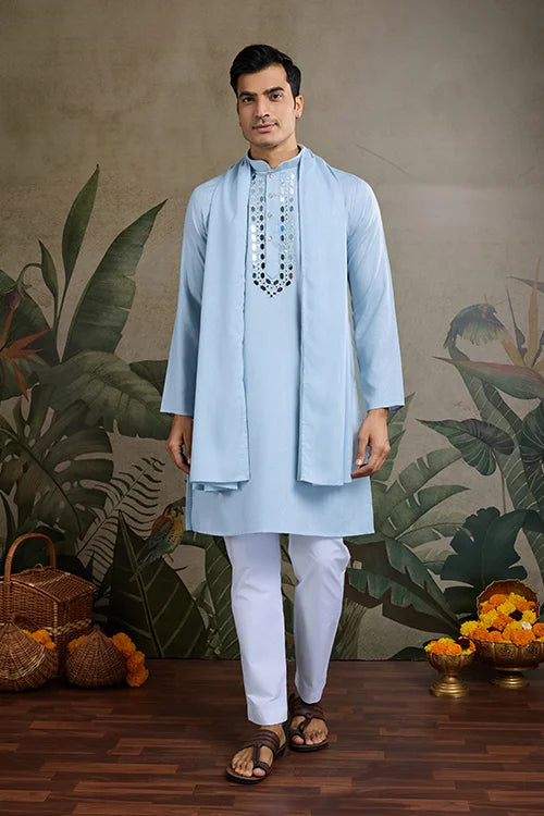 Designer Men's Kurta Sky Blue