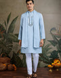 Sky Blue Designer Men's Kurta with Real Mirror Work
