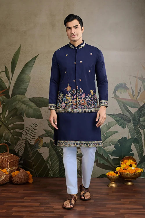 Stylish Navy Men's Kurta Koti Set