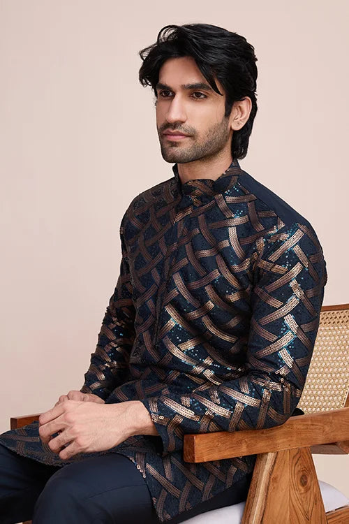 Navy Designer Men's Kurta