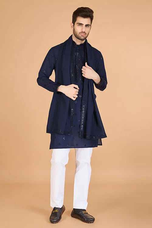 Navy Blue Viscose Silk Kurta