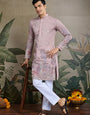 Designer Peach Viscose Silk fancy kurtas for men