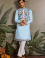 Premium Sky Blue Embroidered Mens Kurta for Celebrations