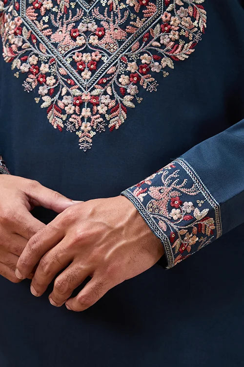 Teal Blue Kurta with Dupatta for Mens