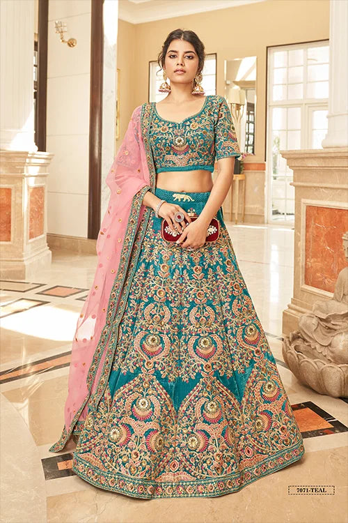 Designer Teal Velvet Lehenga