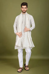 White Viscose Silk Kurta