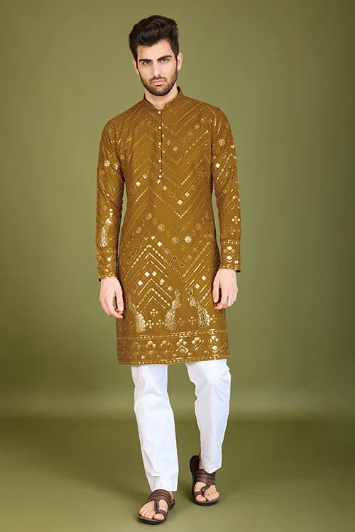 Yellow Viscose Rayon Men's Kurta