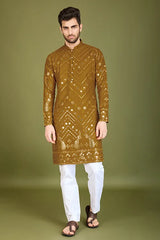 Yellow Viscose Rayon Men's Kurta