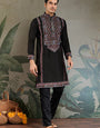 Designer Premium Embroidered Black Silk Kurta for Men