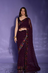 Stylish Maroon Saree with Butti Work