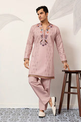 Pink V Neck Kurta for Mens