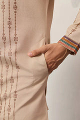 V Neck Beige Kurta Set