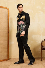 Black velvet party suit for men