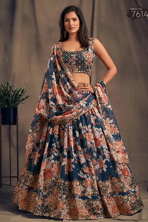 Dove Blue Bridal Lehenga Choli