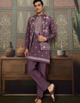 Dusty Purple Wedding Kurta with Matching Koti Set for men