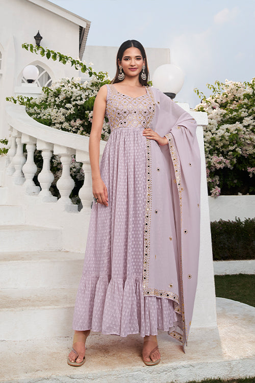 Dusty Lavender Latest Designer Exclusive Embroidered Stitched Salwar Palazzo Collection 4873 SHUBHKALA
