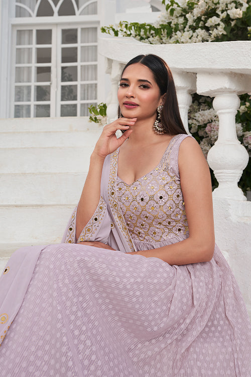 Dusty Lavender Latest Designer Exclusive Embroidered Stitched Salwar Palazzo Collection 4873 SHUBHKALA