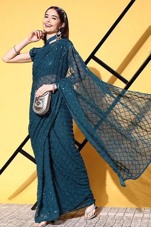 Party wear petrol saree
