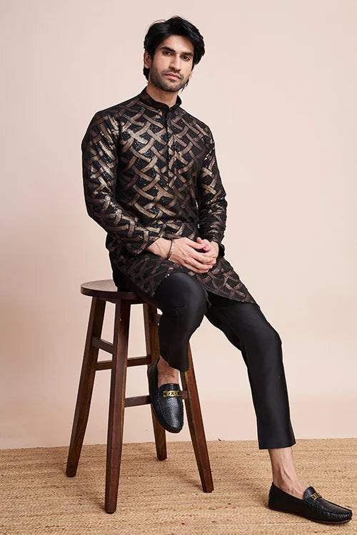 Designer Black Silk Kurta