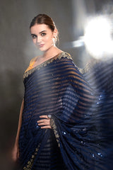 Navy Blue Embroidered Saree