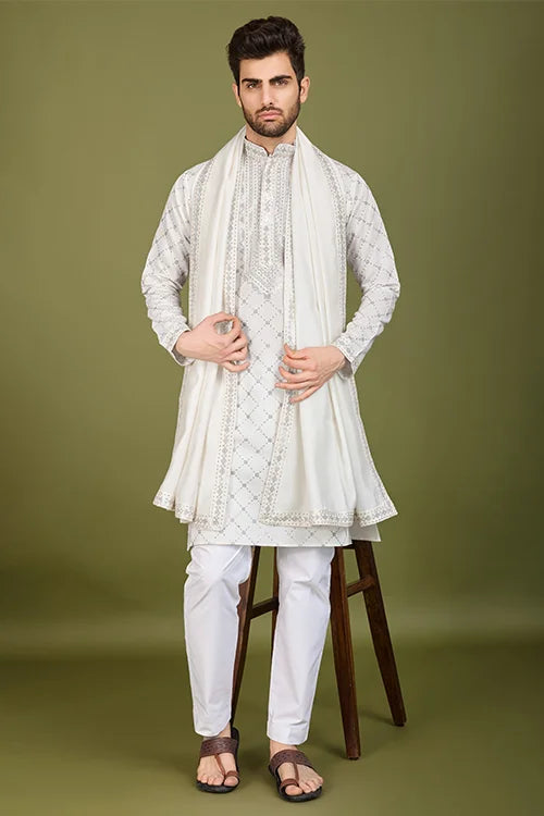 silk kurta white ethnic