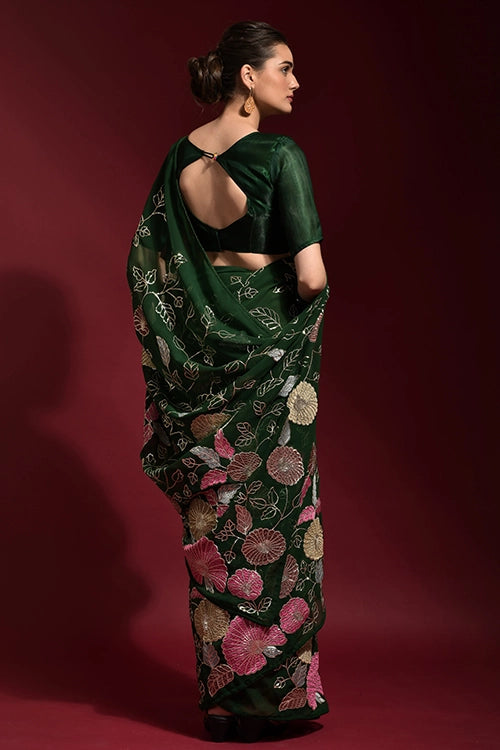 Stylish Green Georgette Saree with Thread & Sequence