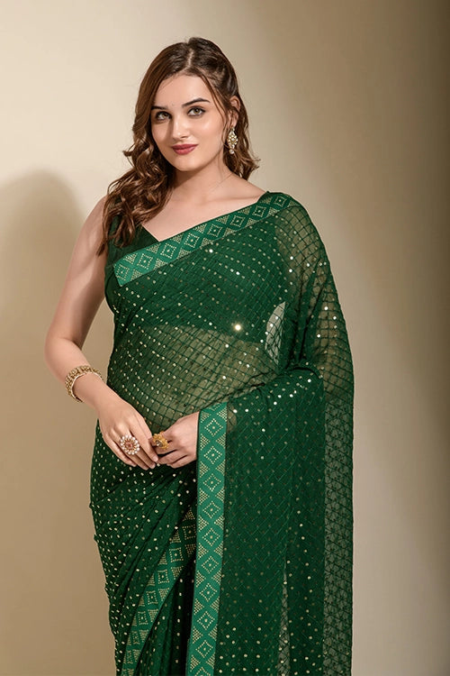 Green Georgette Embroidered Saree