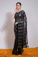 Black Heavy Georgette Sequins Saree