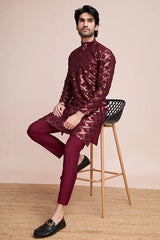 Elegant Maroon Silk Kurta