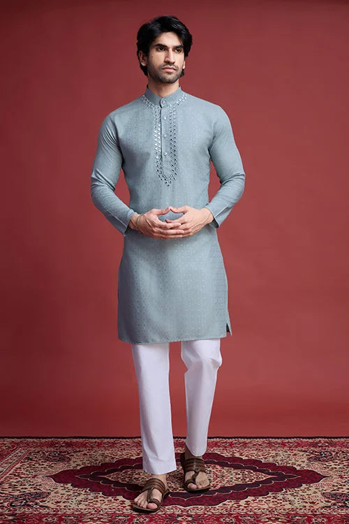 Pista Green Mirror Work Kurta