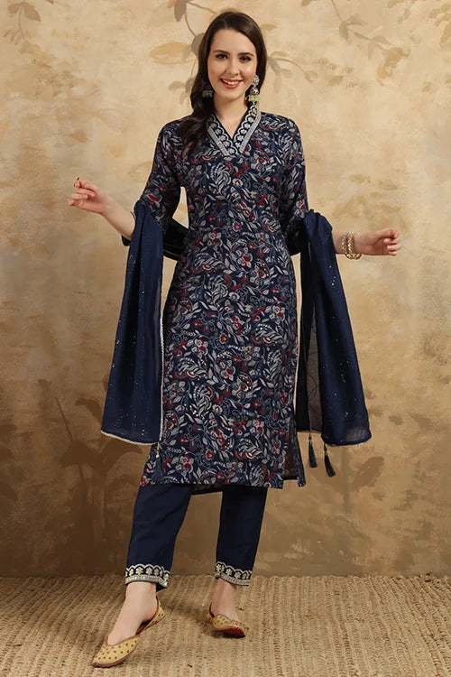 Navy chanderi kurti