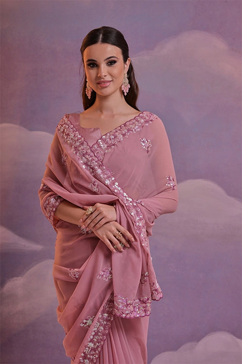 Soft Georgette Saree in Onion Color