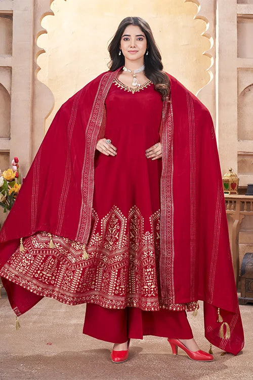 Red Roman Silk Salwar Suit