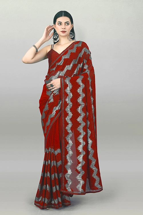 Designer Red Saree with Box Piping