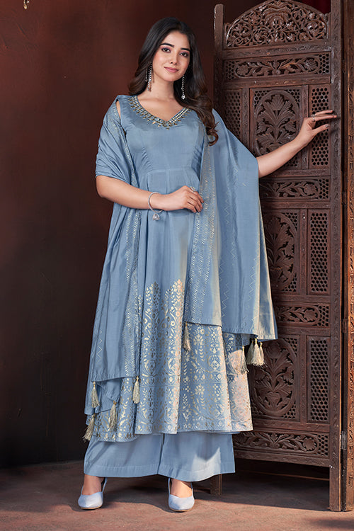 Sky Color Roman Silk Salwar Suit