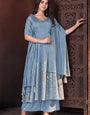 Sky Color Roman Silk Foil Printed Festival Salwar Suit