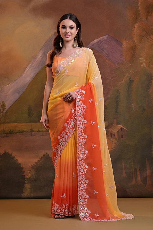 Stylish Yellow Georgette Saree