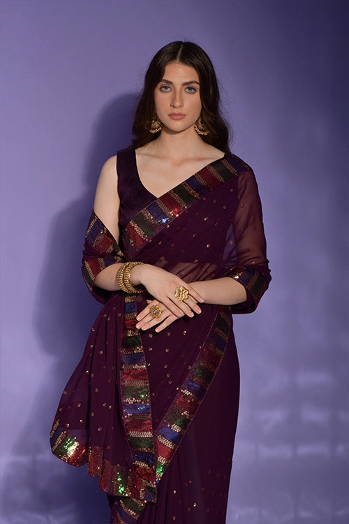 Designer Maroon Georgette Saree