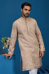 Beige Viscose Silk Kurta