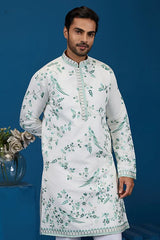 White embroidered kurta for men