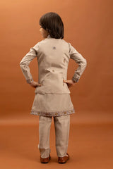 Beige Kurta Pajama with Koti Kids