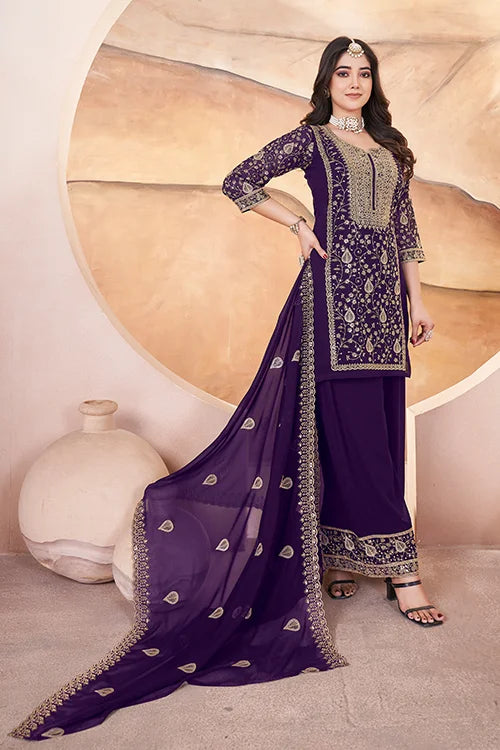 Purple Embroidered Pakistani Suit