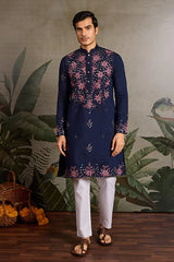 Navy Blue Embroidered Kurta Set