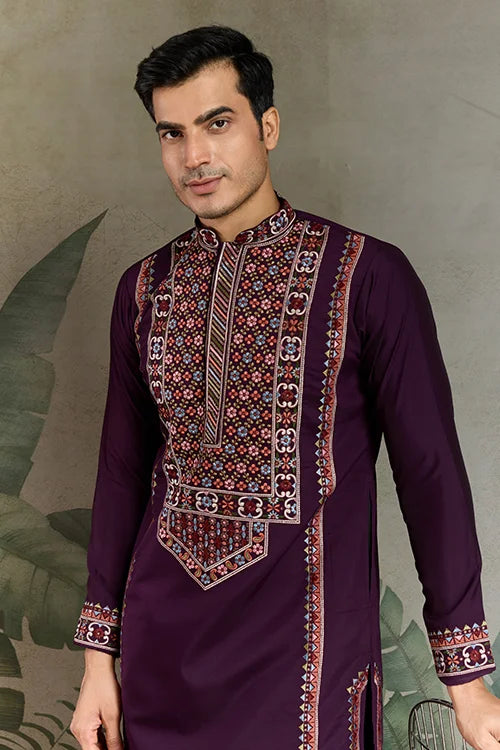 Purple silk kurta for men