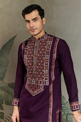 Purple silk kurta for men